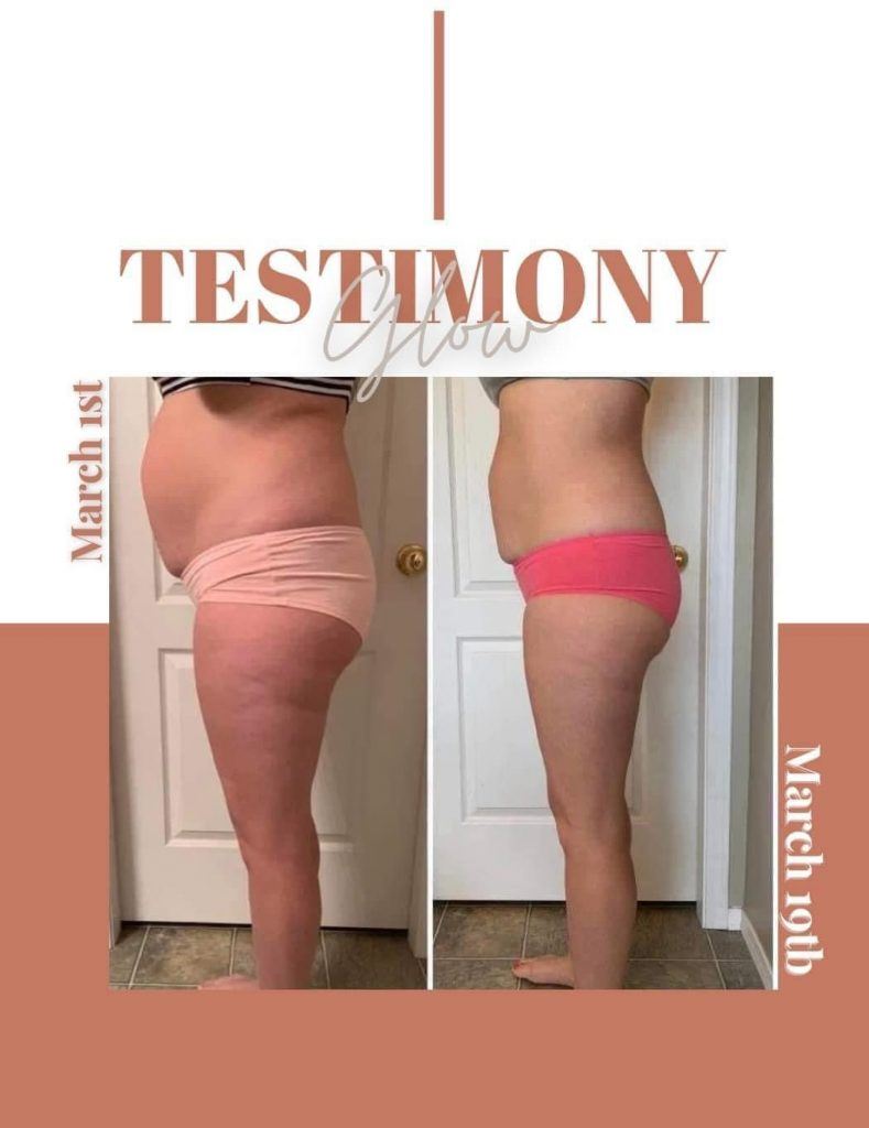 Before and after results from using Glow liquid collagen