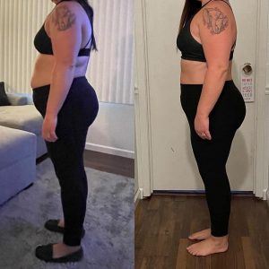 Full body photo of before & after using Tranont products