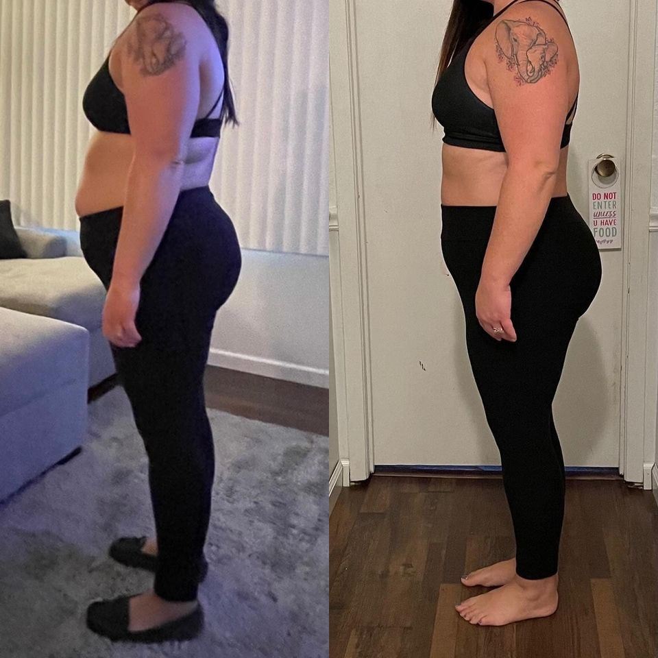 Full body photo of before & after using Tranont products