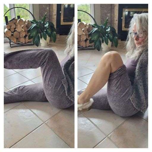 Lady showing that she can now bend her knee fully after using Glow liquid collagen for a couple of months