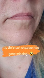 a close up of a women's chin